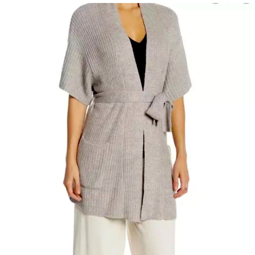 Womens Barefoot Dreams Small CozyChic Lite Belted Kimono Cardigan, beige